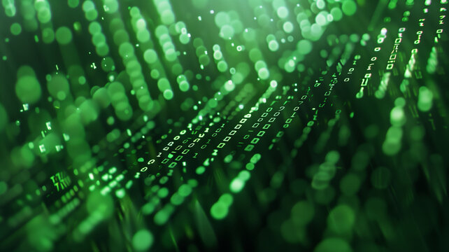 digital matrix background with flowing green code, ideal for cybersecurity and AI themes, copyspace, clean, creative