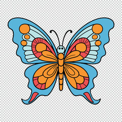 Colorful flat butterfly line art design, vector illustration on transparent background