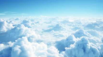 Peaceful spring ambience with fluffy white clouds in a vibrant blue sky, serene heavenly cloudscape, ample copy space - Powered by Adobe