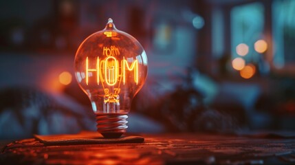 Home comfort, family happiness, shaped like a filament light bulb. A great choice for postcard design. - obrazy, fototapety, plakaty