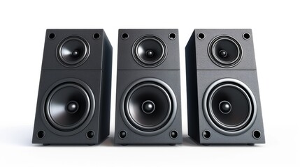 Fototapeta premium An object with three speakers on a white, isolated background represents surround sound.