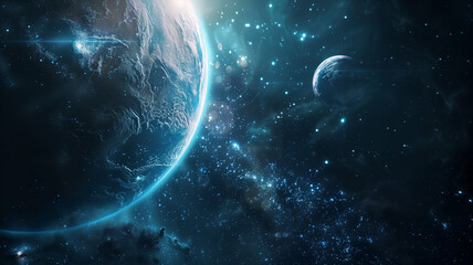 space-themed digital background, featuring cosmic visuals suitable for tech and science, with copyspace, clean, creative