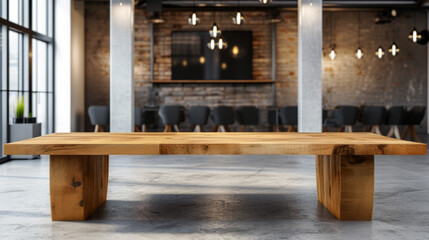Rustic Wooden Table in Modern Meeting Room