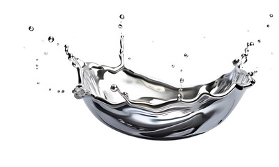a high quality stock photograph of swirl silver liquid splash with little bubbles isolated on clear png background, liquid flowing in form of wave isolated on a Transparent  background
