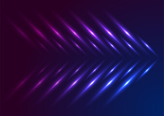 Blue ultraviolet neon glowing arrows technology abstract background. Futuristic laser graphic vector design