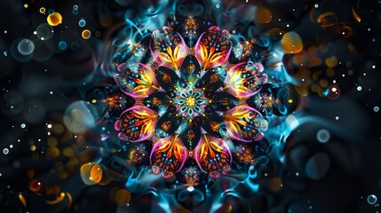 Mandala colorful vibration color black background - obrazy, fototapety, plakaty
