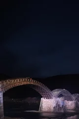 Velvet curtains Kintai Bridge 『錦帯橋とサクラ』夜桜 ライトアップ 山口県岩国   日本観光　Kintai Bridge 　
