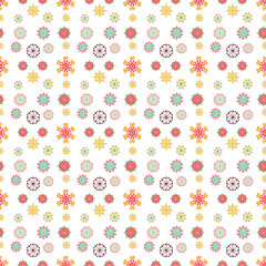 a colorful pattern with a flower on a white background