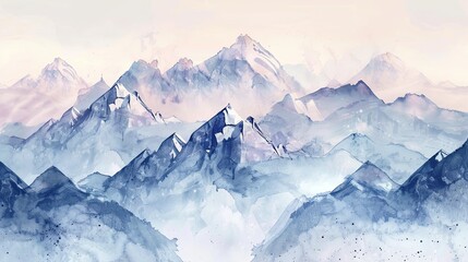 Pastel watercolor landscape of hills and mountains