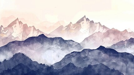 Pastel watercolor landscape of hills and mountains