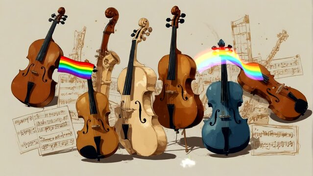 An Animated View of 5 Western Musical Instruments Commonly Used in Symphony Orchestras Seamless looping 4k time-lapse animation video background