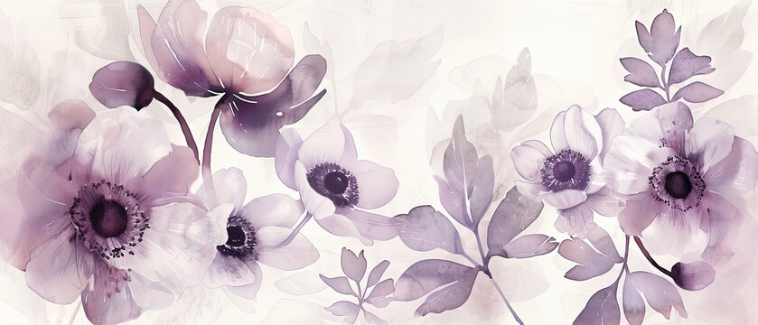 purple flowers are painted on a white background with a purple center