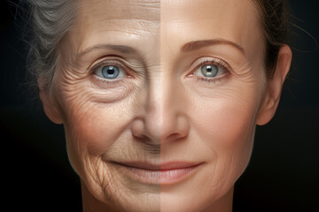 woman's face, half young girl, half old woman. Before and after art design - 787137107
