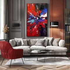 Poster Modern living room interior featuring a fireplace © karnsiree