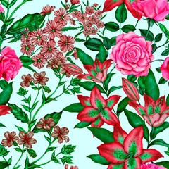 Fototapete Rund Watercolor seamless pattern with garden flowers. Vintage spring or summer floral pattern. Flower seamless pattern. Botanical art. Wedding floral set. Watercolor botanical design.  © Natallia Novik