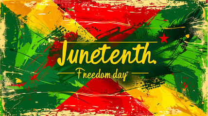 Abstract colorful red, green and orange background with large lettering. The concept of the day of the abolition of slavery in America, June 19, freedom, heritage and culture