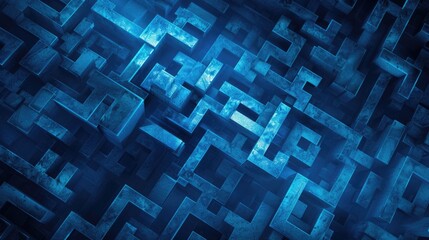 3D maze puzzle in luminous blue tones. Abstract concept for problem-solving