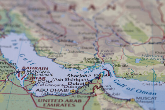 The Strait of Hormuz on a map.