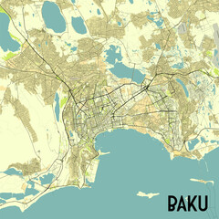 Baku, Azerbaijan map poster art