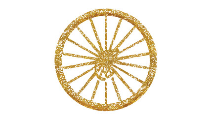 Bicycle wheel icon in gold glitter texture. Sparkle 