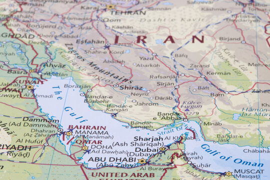The Strait of Hormuz on a map, April 14, 2024