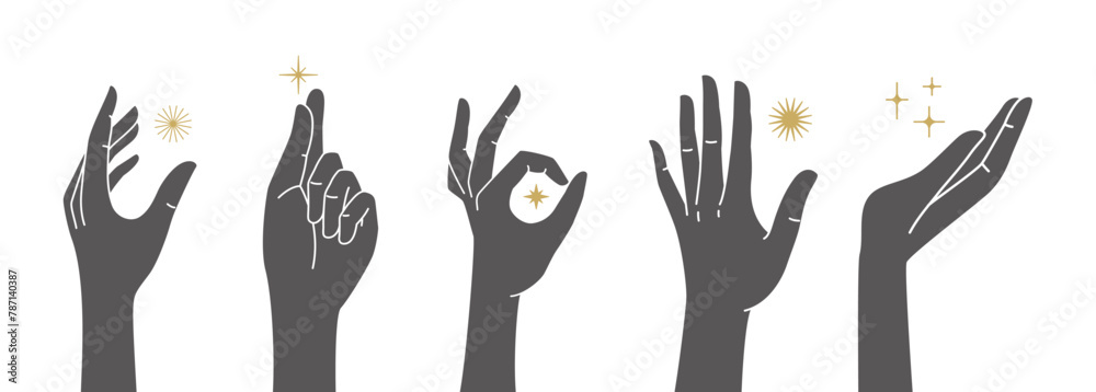 Poster Vector set of abstract logo design template in simple linear style - holding hands gestures - tattoo design elements, posters, cards elements