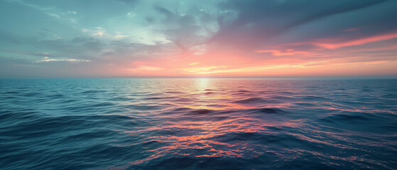 Calming coastal scenes at sunrise or sunset, the horizon where sea meets sky, tranquil waters, and a soothing palette