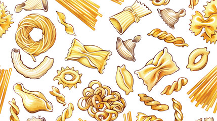 Hand drawn Four sorts and shapes of pasta. Graphic Vector