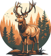 deer in the forest logo in vectorial