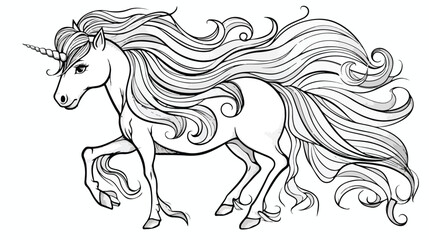 Black line Unicorn for coloring book or page cute Unicorn