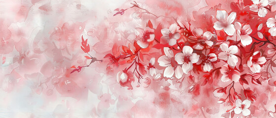 painting of a red and white flower arrangement with a white background