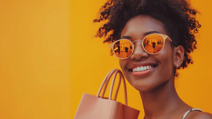 .A radiant image capturing the sheer happiness of a woman enjoying her shopping experience - obrazy, fototapety, plakaty