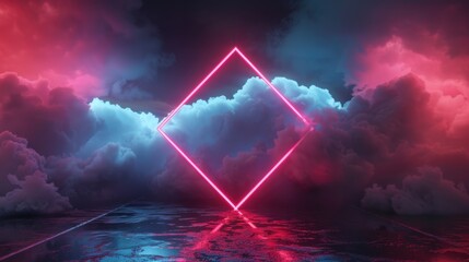 Vibrant Neon Triangle Amidst Stormy Clouds