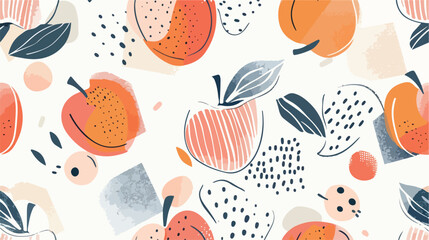 Hand drawn peaches and Four shapes spots dots and lin