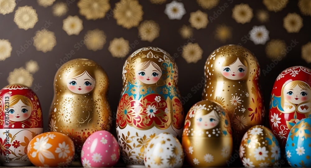 Wall mural Background with Russian souvenirs - matryoshka dolls