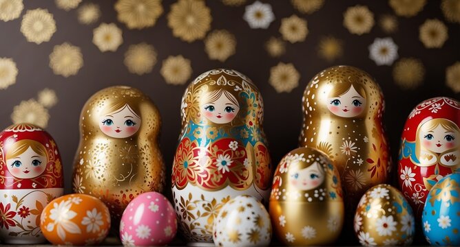 Background with Russian souvenirs - matryoshka dolls