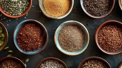 Assorted Spices and Herbs in Terracotta Pots