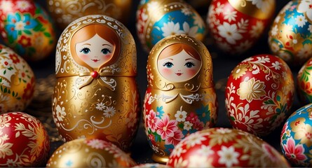 Background with Russian souvenirs - matryoshka dolls