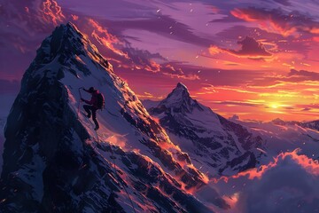  Mountains and climber in the clouds, Ai Generated