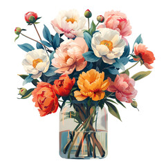 Clear glass vase filled with flower spray colorful flowers png
