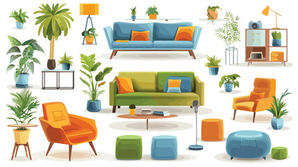 Interior design furniture set Vector illustration isolated