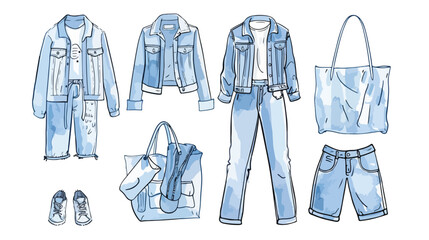 Light blue denim jeans pants jacket t-shirt with cool