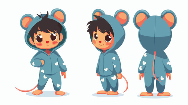 Boy character wearing mouse costume on white background