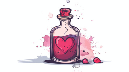 Love me. Bottle of love potion. Hand drawn colored Vector