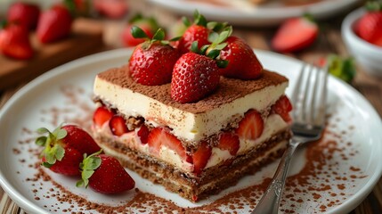 Tasty Temptation: Strawberry Tiramisu Parfait with Chocolate Shavings - 787145338