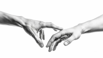 Saving human life. Two hands on a white background. Black and white image. Concept of salvation, donation, and assisting.