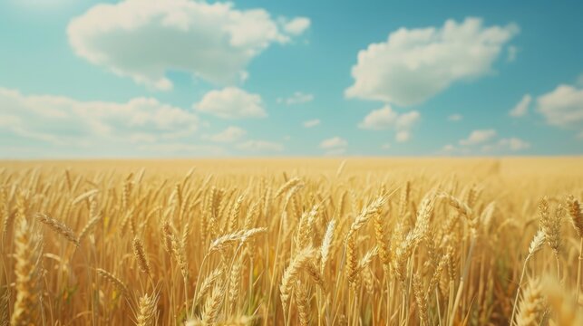 Golden wheat field under a sunny sky. Agriculture and harvest concept.