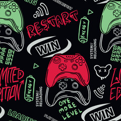 Seamless bright pattern with joysticks. gaming cool print for boys and girls. Suitable for textiles, sportswear, web
