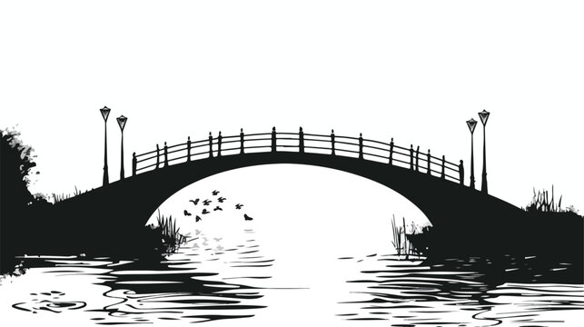 Bridge over the river black and white vector image 