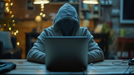 In a hoodie, a person hacks computer networks.